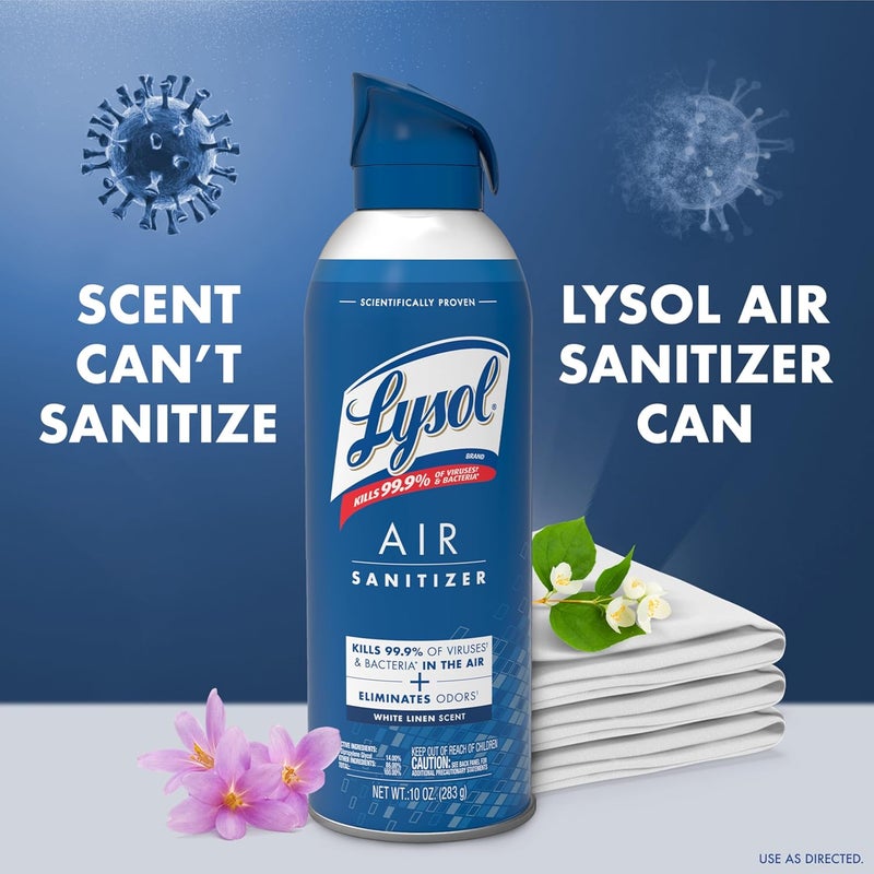 Lysol رذاذ مطهر الهواء مع مزيل الروائح للمنزل والمكتب، رذاذ تعقيم، بديل معطر الهواء، رائحة الكتان الأبيض، 10 أونصات (عبوة من 3) - Image 2